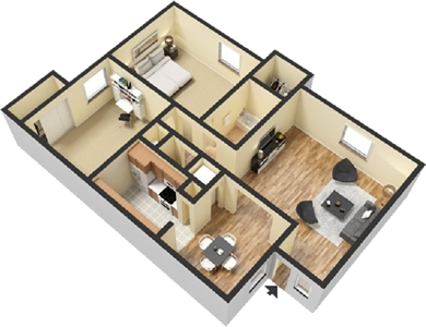 Two Bedroom / One Bath - 977 Sq.Ft.*